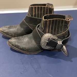 Matisse Black Pointed Ankle Booties with Silver Western Buckle Accent